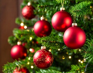 Colorful baubles and festive ornaments decorate a vibrant green Christmas tree, celebrating the holiday season