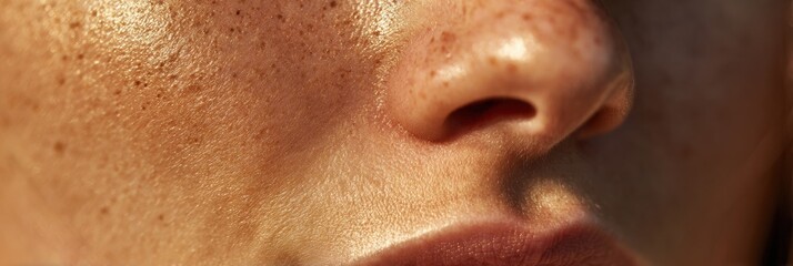 Fototapeta premium Moisturized Skin Glows Softly in Golden Hour Sunlight Highlighting Natural Texture and Beauty