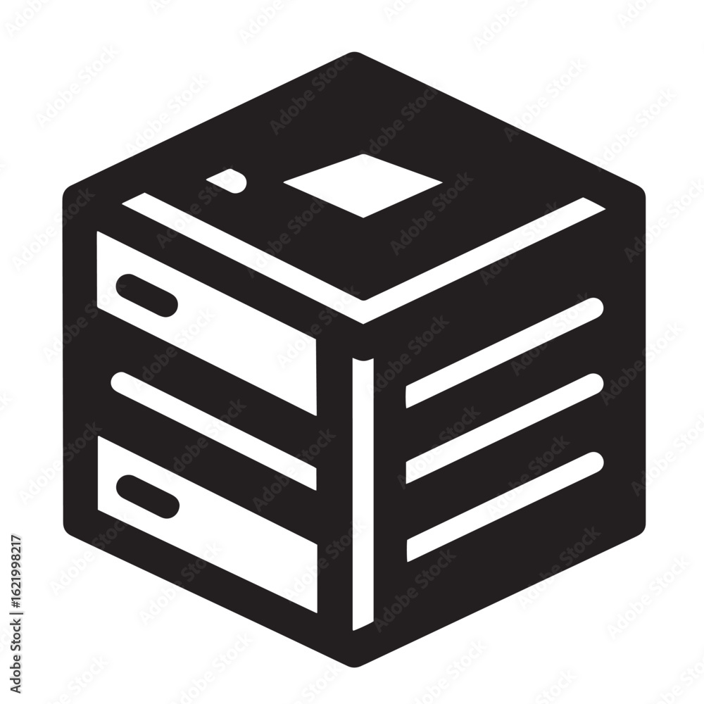 Aufkleber modern black and white cube icon representing a server storage database or digital data