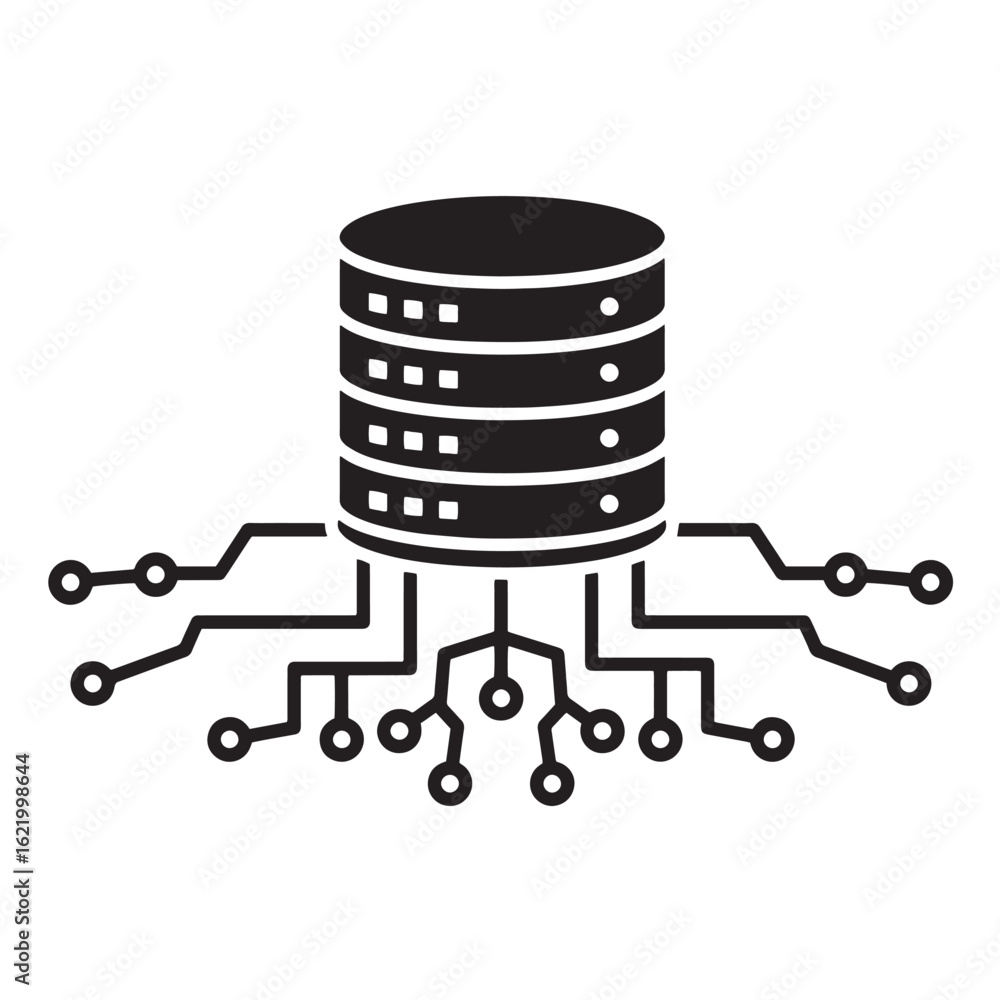 Poster server data center architecture with circuit board connections illustrative icon design