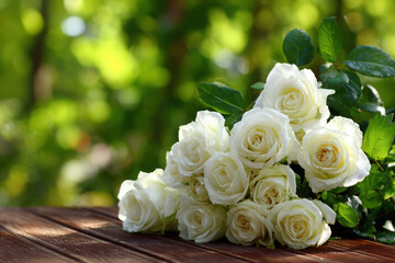 Beautiful white roses captured in soft afternoon light