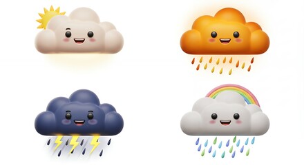 Four cartoon weather clouds