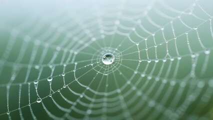 Dewdrop on a Spider Web with Soft Green Background