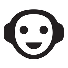 Fototapeta premium Smiling person with headphones black and white icon representing customer service or support