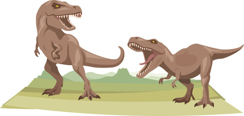喧嘩をしているティラノサウルス（恐竜）のイメージイラスト