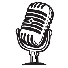 Vintage microphone silhouette vector art black and white audio recording illustration