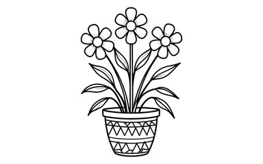 Sunflower Plant in Decorative Pot Line Art for Coloring Pages