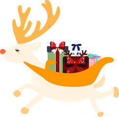 Christmas Reindeer Carrying Gifts – Cute Orange Deer Illustration with Unique Expression