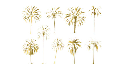 Obraz premium Golden Palm Tree Silhouettes Collection Exotic Tropical Island Vacation Beach Element Set