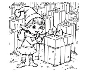 Lost Elf Christmas Holiday Coloring Page