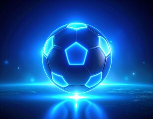 Glowing soccer ball on a dark blue background
