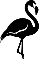 Obraz premium Silhouette of a flamingo standing on one leg, neck curved, isolated on a white background.