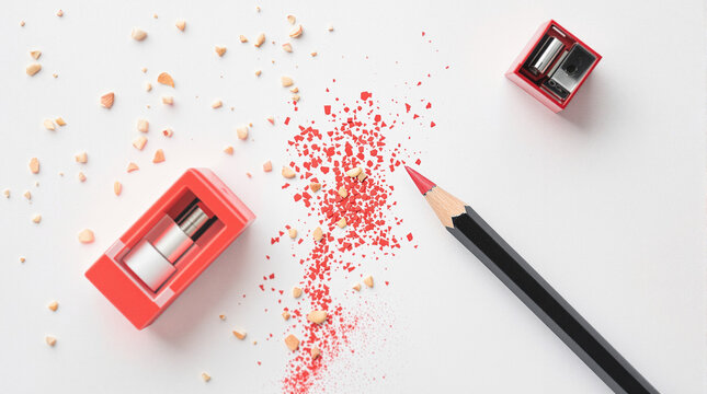 red pencil on white, red pencil on a white background, Red pencil and sharpner isolated on white background