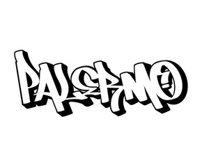 hand drawn graffiti calligraphy letters PALERMO city name isolated design in black and white