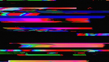 RGB chromatic aberration, distortion and flicker effects, noisy retro video aesthetic