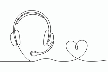 Headset and heart wire art isolated on white background