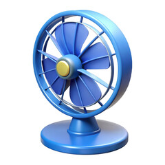 Blue desk fan 3d render isolated on transparent background