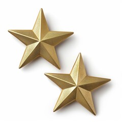 Obraz premium Two golden stars laying flat on a surface isolated on white background