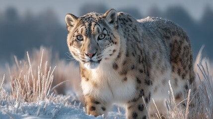 Obraz premium Snow leopard in winter landscape
