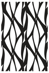 Black and white abstract pattern featuring flowing, wavy lines creating a dynamic visual texture.

