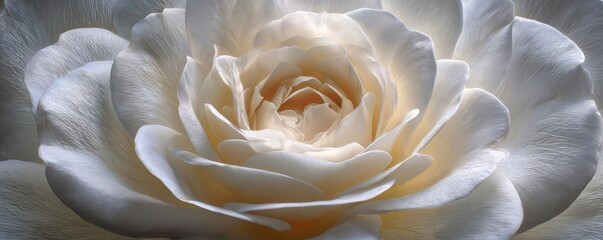 Alba rose echo in flower concept. A stunning close-up of a delicate white rose in soft lighting.