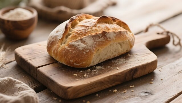 Freshly Baked Bread on a Wooden Cutting Board