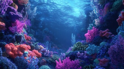 Obraz premium Underwater coral reef, vibrant colors, sunlit scene, beautiful marine environment, perfect for nature presentations