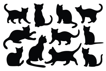 Cat silhouettes set Vector illustration on white background