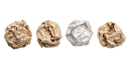  Set of Crumpled Paper Balls from Flat Lay View Isolated