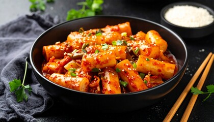 Topokki Or Tteokbokki Is Stir Fried Rice Cake With Vegetables And Fish Cake In Spicy Sauce 