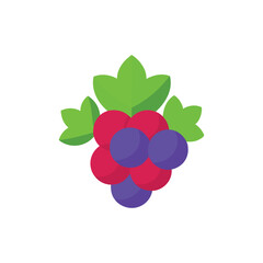 Fresh berries with leaves flat vector illustration on white background.