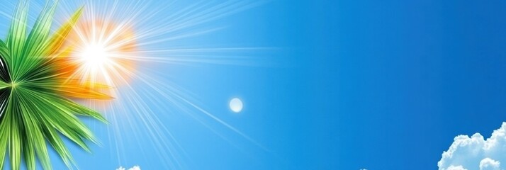 Bright Sunshine and Palm Leaves against a Clear Blue Sky