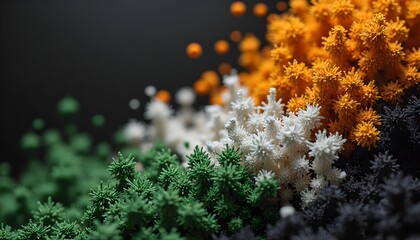 Vibrant abstract background of colorful spiky particle clusters representing molecular growth and innovation.
