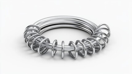 Naklejka premium 83.A detailed 3D illustration of silver metal binder rings, showcasing their spiral structure and smooth edges, designed for use in holding sheets in notebooks or sketchbooks, on a clean transparent