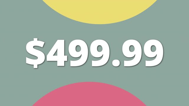 Short animated video showing a colorful price tag at 499.99 Perfect for digital ads, ecommerce promotions, and retail marketing.