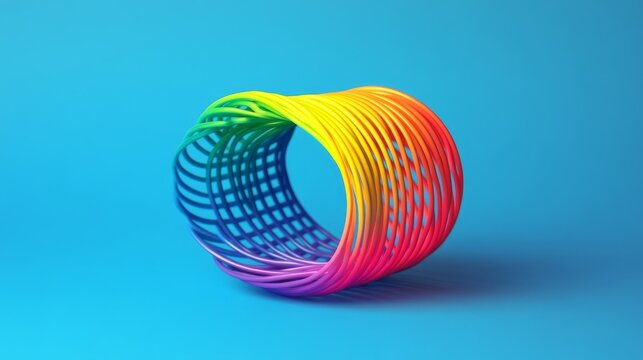 69.An illustration of a colorful plastic rainbow slinky spring stretched out, capturing its flowing movement with vibrant colors blending smoothly, ready for a child&acirc;&euro;&trade;s enjoyment.