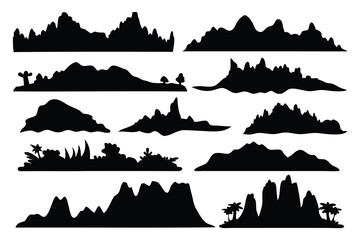  Mountain silhouettes set isolated flat vector illustration on white background