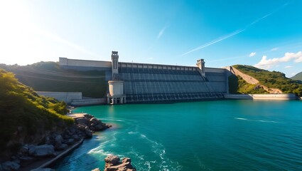 Massive Hydroelectric Dam and Power Plant Generating Renewable Energy