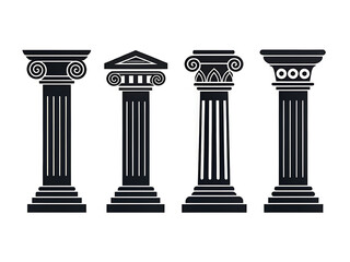 Four distinct styles of classical architectural columns in silhouette