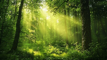 Sun-Kissed Forest: Emerald Canopy and Golden Light Rays