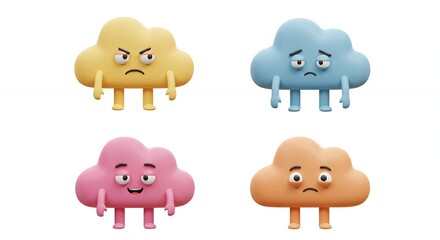 Obraz premium Cartoon clouds with expressions