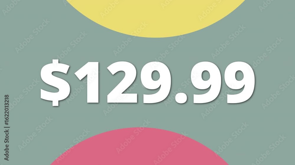Poster flat design animation with vibrant colors showing 129.99 ideal for use in social media or product pr