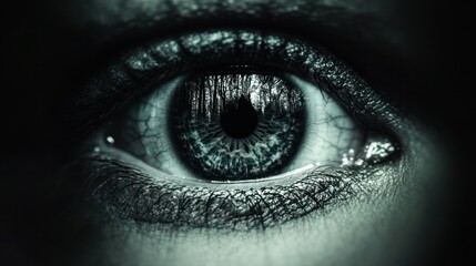 Fototapeta premium Close-up of a Human Eye Reflecting a Forest