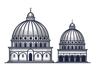 Two ornate architectural domes with detailed facades and cupolas
