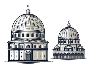 Fototapeta premium Architectural sketch of two grand domes with classical detailing