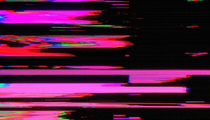 RGB chromatic aberration, distortion and flicker effects, noisy retro video aesthetic