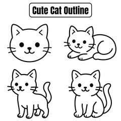 Obraz premium Cute Cat Outline Vector Set | Kawaii Style Line Art Illustrations