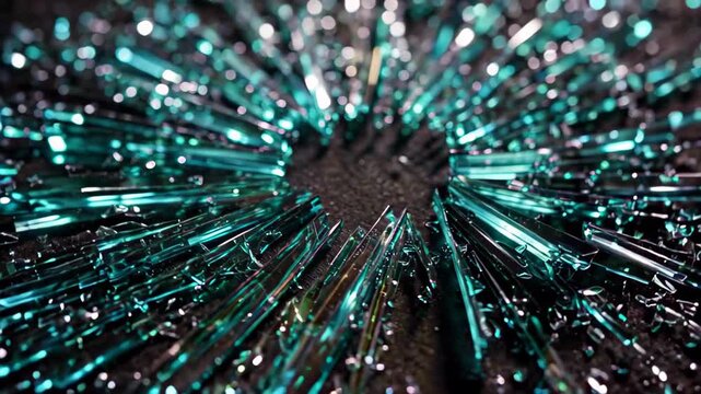 a close up of a green and black sparkley star burst