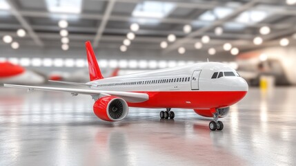 Obraz premium Commercial airplane in a maintenance hangar, ready for service.