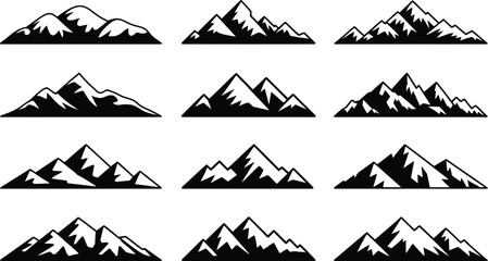 Jagged peaks mountain range silhouettes mountains black